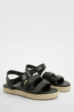 Sandals*boohoo Wide Fit Adjustable Strap Flatform Sandals black