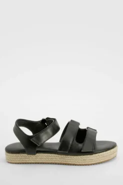 Sandals*boohoo Wide Fit Adjustable Strap Flatform Sandals black