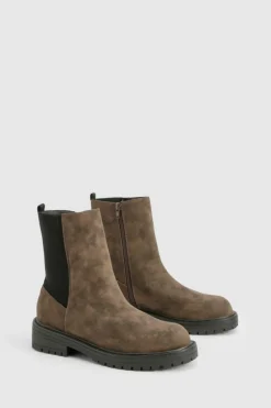 Ankle Boots|All Boots*boohoo Wide Fit Ankle Detail Distressed Pu Chelsea Boot brown
