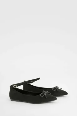 Ballet Flats|Flats*boohoo Wide Fit Ankle Strap Pointed Toe Ballerina black