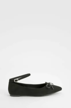Ballet Flats|Flats*boohoo Wide Fit Ankle Strap Pointed Toe Ballerina black