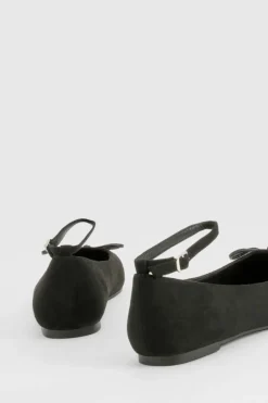 Ballet Flats|Flats*boohoo Wide Fit Ankle Strap Pointed Toe Ballerina black