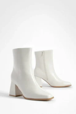 Heels|Heeled Boots*boohoo Wide Fit Block Heel Ankle Boots ecru