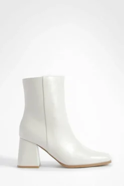 Heels|Heeled Boots*boohoo Wide Fit Block Heel Ankle Boots ecru