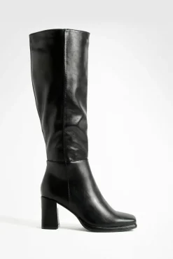 Heels|Over The Knee Boots*boohoo Wide Fit Block Heel Knee High Boots black