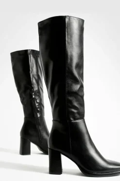 Heels|Over The Knee Boots*boohoo Wide Fit Block Heel Knee High Boots black