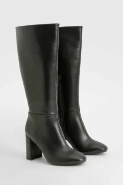 Heels|Over The Knee Boots*boohoo Wide Fit Block Heel Knee High Boots black