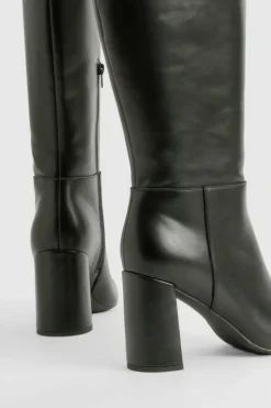 Heels|Over The Knee Boots*boohoo Wide Fit Block Heel Knee High Boots black