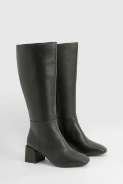 Heels|Over The Knee Boots*boohoo Wide Fit Block Heel Knee High Boot black