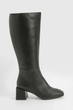 Heels|Over The Knee Boots*boohoo Wide Fit Block Heel Knee High Boot black