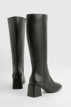 Heels|Over The Knee Boots*boohoo Wide Fit Block Heel Knee High Boot black