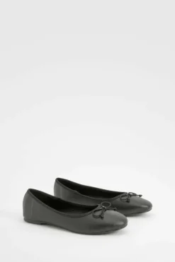 Ballet Flats|Flats*boohoo Wide Fit Bow Detail Ballets black