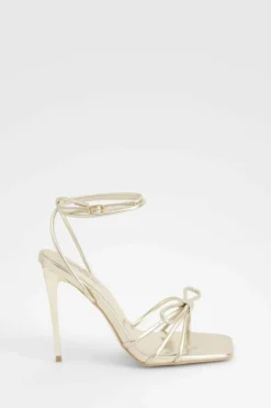 Heels*boohoo Wide Fit Bow Detail Barely There Heels gold