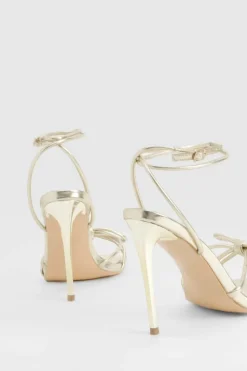Heels*boohoo Wide Fit Bow Detail Barely There Heels gold