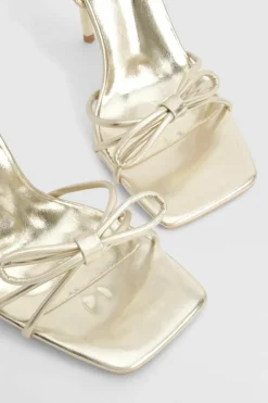 Heels*boohoo Wide Fit Bow Detail Barely There Heels gold