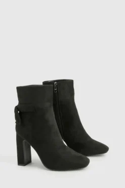 Heels|Heeled Boots*boohoo Wide Fit Bow Detail Block Heel Ankle Boots black