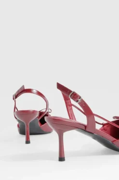 Heels*boohoo Wide Fit Bow Detail Toe Cap Court Shoes burgundy