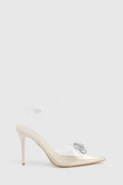 Heels*boohoo Wide Fit Bow Embellished Clear Slingback Court Heels nude