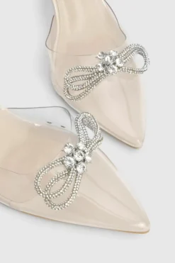 Heels*boohoo Wide Fit Bow Embellished Clear Slingback Court Heels nude