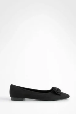 Ballet Flats|Flats*boohoo Wide Fit Bow Pointed Toe Ballerina black