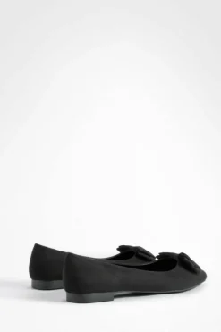 Ballet Flats|Flats*boohoo Wide Fit Bow Pointed Toe Ballerina black