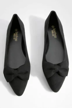 Ballet Flats|Flats*boohoo Wide Fit Bow Pointed Toe Ballerina black