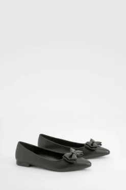 Flats*boohoo Wide Fit Bow Pointed Toe Ballerina black