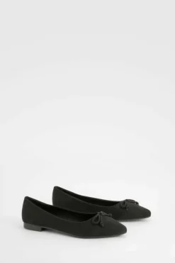 Ballet Flats|Flats*boohoo Wide Fit Bow Pointed Toe Ballerina black