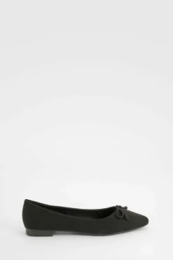 Ballet Flats|Flats*boohoo Wide Fit Bow Pointed Toe Ballerina black