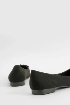Ballet Flats|Flats*boohoo Wide Fit Bow Pointed Toe Ballerina black