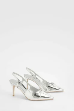 Heels*boohoo Wide Fit Bow Slingback Court Shoes silver