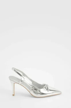 Heels*boohoo Wide Fit Bow Slingback Court Shoes silver