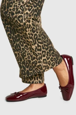 Ballet Flats|Flats*boohoo Wide Fit Bow Square Toe Ballerina burgundy