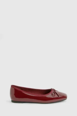 Ballet Flats|Flats*boohoo Wide Fit Bow Square Toe Ballerina burgundy