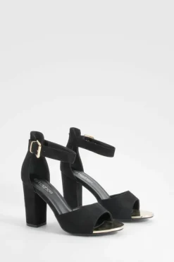 Heels*boohoo Wide Fit Buckle Detail 2 Part Block Heels black