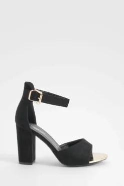 Heels*boohoo Wide Fit Buckle Detail 2 Part Block Heels black