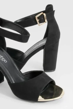 Heels*boohoo Wide Fit Buckle Detail 2 Part Block Heels black