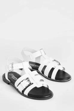 Sandals*boohoo Wide Fit Buckle Detail Gladiator Sandals white