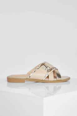 Sandals*boohoo Wide Fit Buckle Detail Mule beige