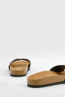 Sandals*boohoo Wide Fit Buckle Footbed Sliders black