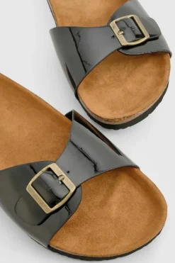 Sandals*boohoo Wide Fit Buckle Footbed Sliders black