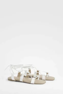Sandals*boohoo Wide Fit Caged Gladiator Sandals white