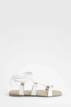 Sandals*boohoo Wide Fit Caged Gladiator Sandals white