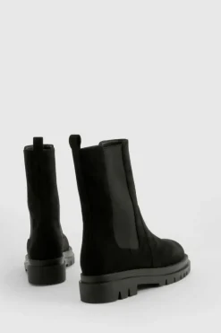 Calf High Boots|Chunky Boots*boohoo Wide Fit Calf High Chunky Sole Chelsea Boots black