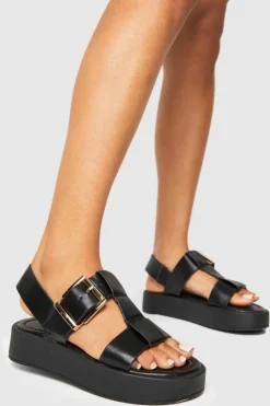 Sandals*boohoo Wide Fit Chunky Flatform Buckle Sandals black