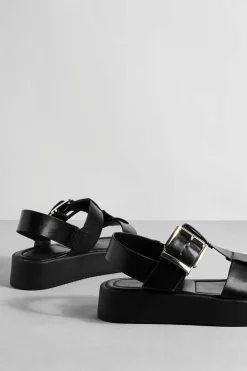 Sandals*boohoo Wide Fit Chunky Flatform Buckle Sandals black