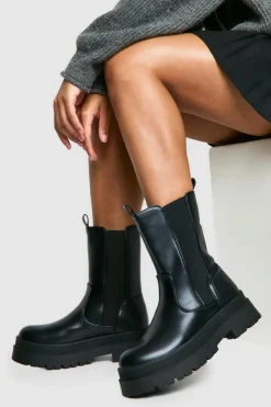 Chunky Boots|Ankle Boots*boohoo Wide Fit Chunky High Ankle Chelsea Boots black
