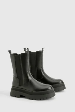 Chunky Boots|Ankle Boots*boohoo Wide Fit Chunky High Ankle Chelsea Boots black