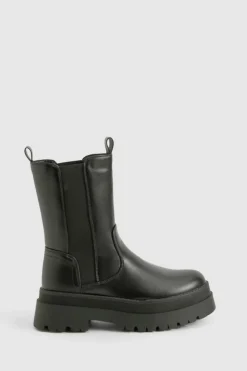 Chunky Boots|Ankle Boots*boohoo Wide Fit Chunky High Ankle Chelsea Boots black