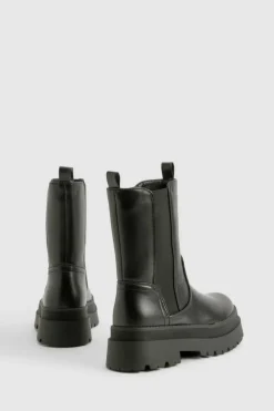 Chunky Boots|Ankle Boots*boohoo Wide Fit Chunky High Ankle Chelsea Boots black